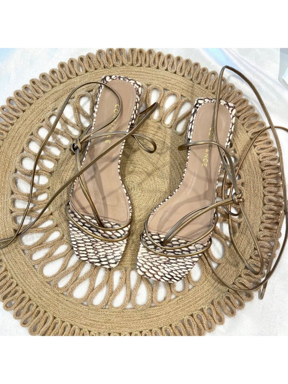 Constance Brazil Leather Snakeskin Lace Up Heels Size US 6